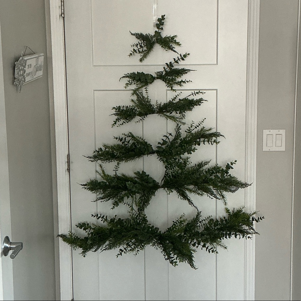 Grandinroad Greenery Wall-Mounted Christmas Tree with 32 piece mini ornaments.
